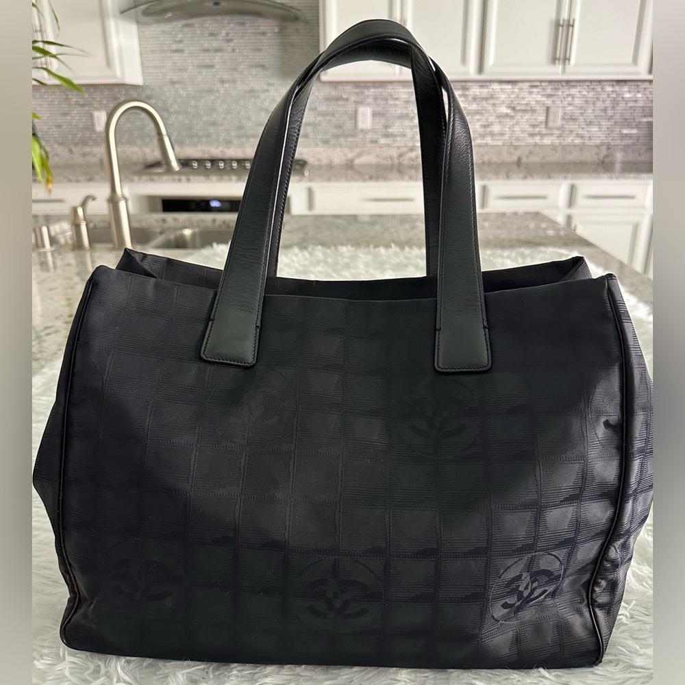 CHANEL Black Travel Line Tote Bag Handbag